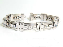 Mens Studded Gothic Deco Sliding Diamonds Box Bead Deco Channel Bracelet 14kt*