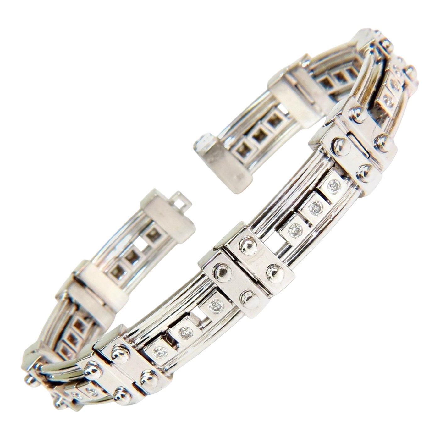 Mens Studded Gothic Deco Sliding Diamonds Box Bead Deco Channel Bracelet 14kt*
