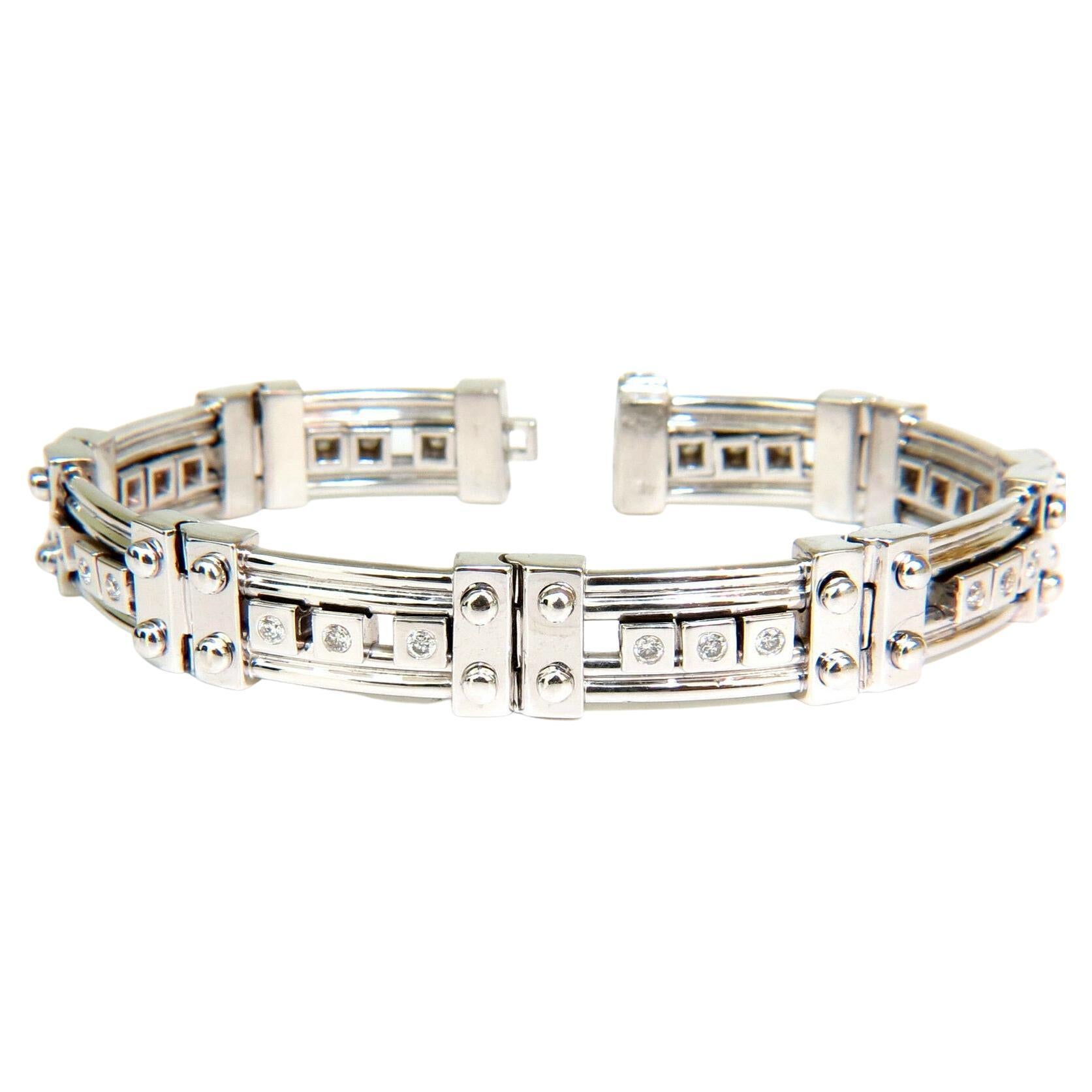 Mens Studded Gothic Deco Sliding Diamonds Box Bead Deco Channel Bracelet 14kt For Sale