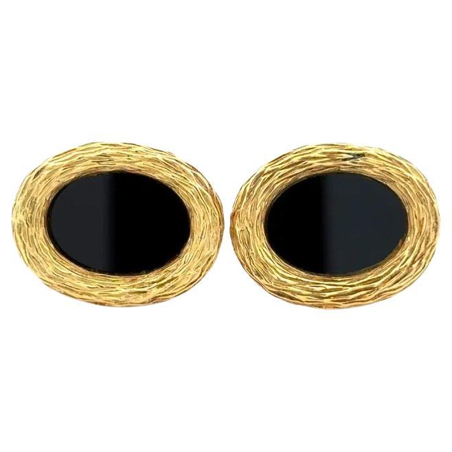 Men’s Stylish Classic Onyx Gold Cuff Links Estate Fine Jewelry