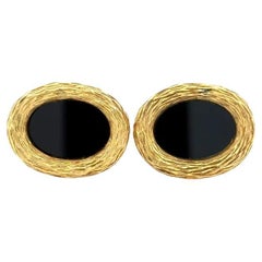 Vintage Men’s Stylish Classic Onyx Gold Cuff Links Estate Fine Jewelry