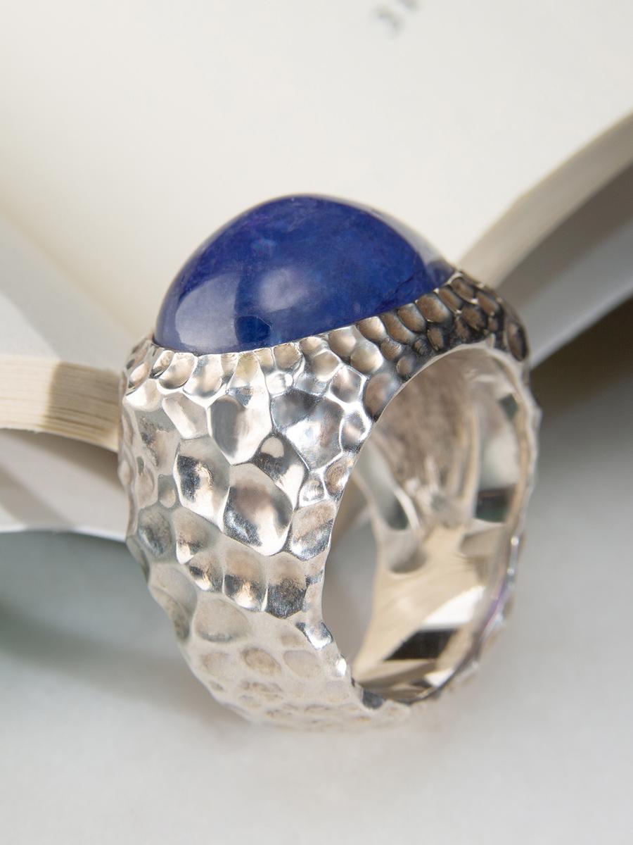 Large Tanzanite Silver Ring Dark Blue Large Cabochon Unisex For Sale 3