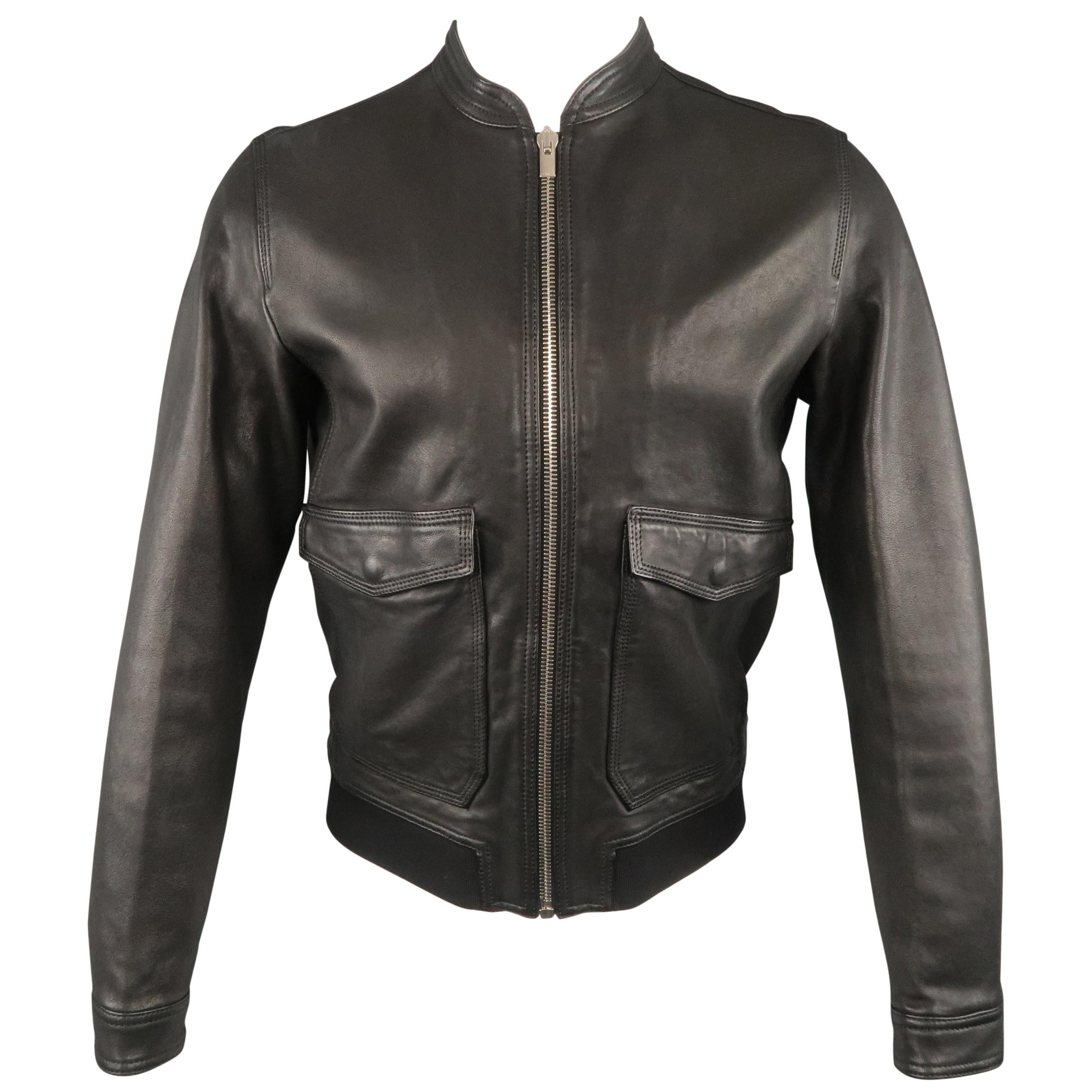 Men's THE KOOPLES M Black Leather Flap Pocket Motorcycle Jacket