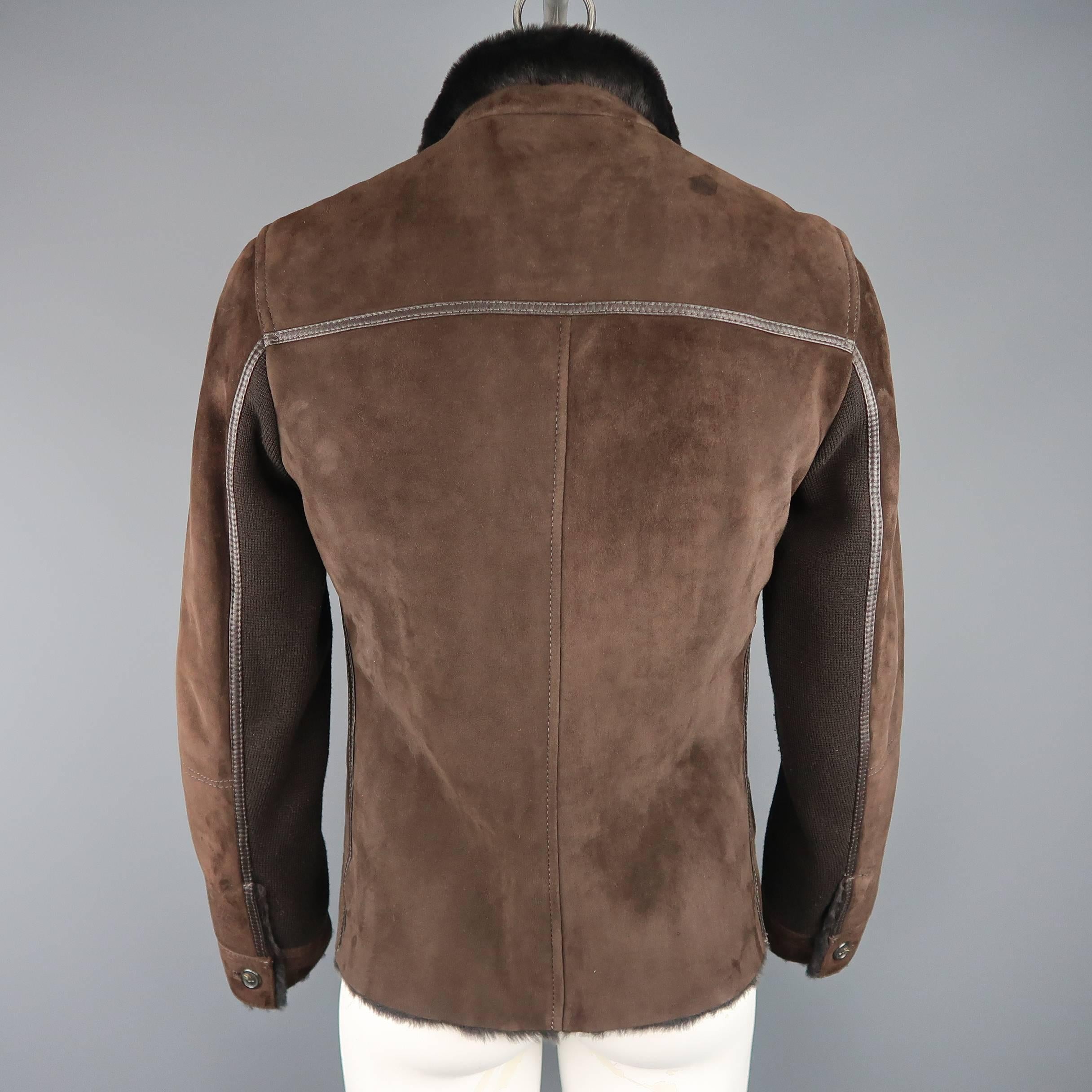 Theory Men's L Brown Suede Fur and Leather Shearling Zip Jacket 1