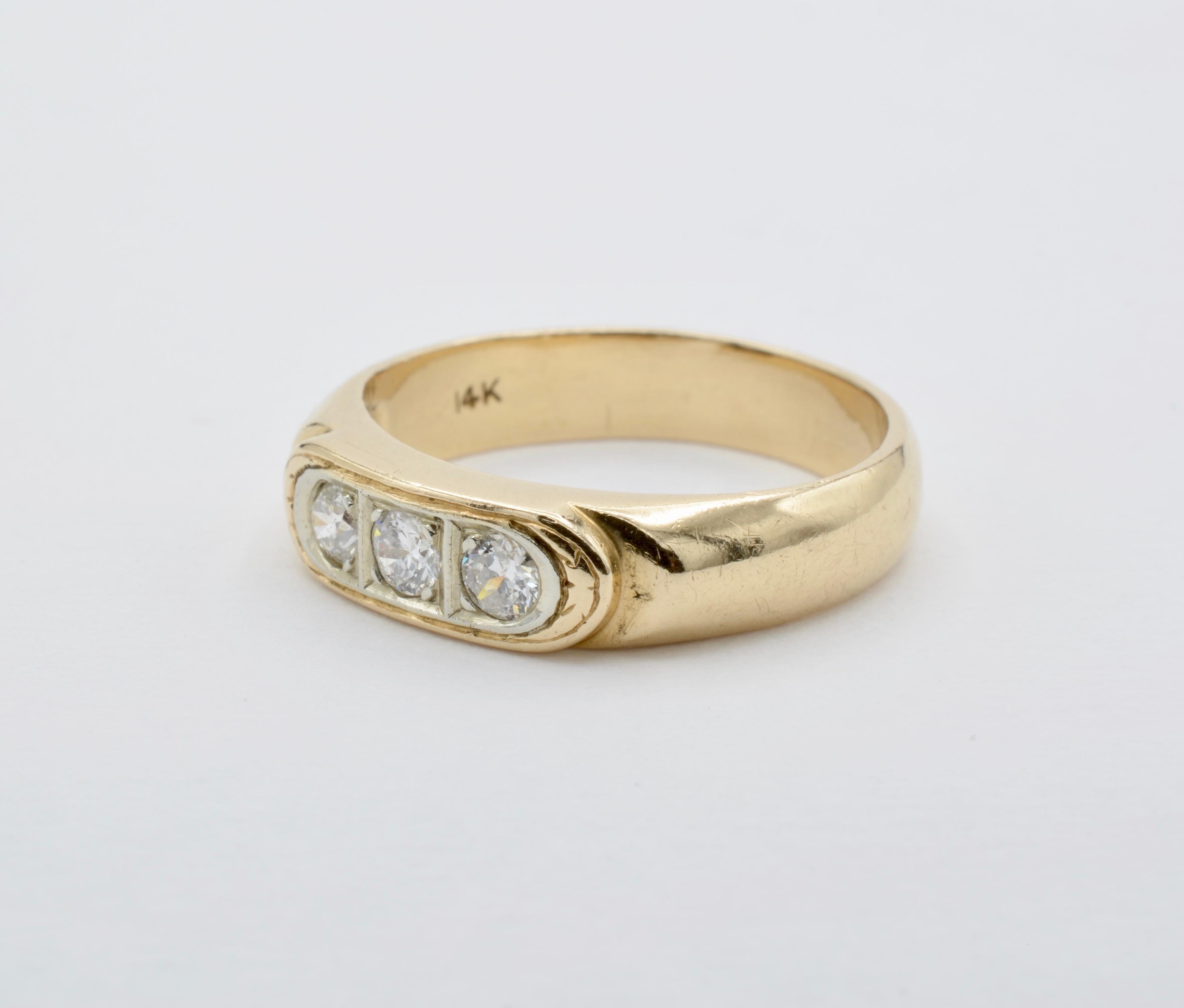 mens gold ring with 3 diamonds