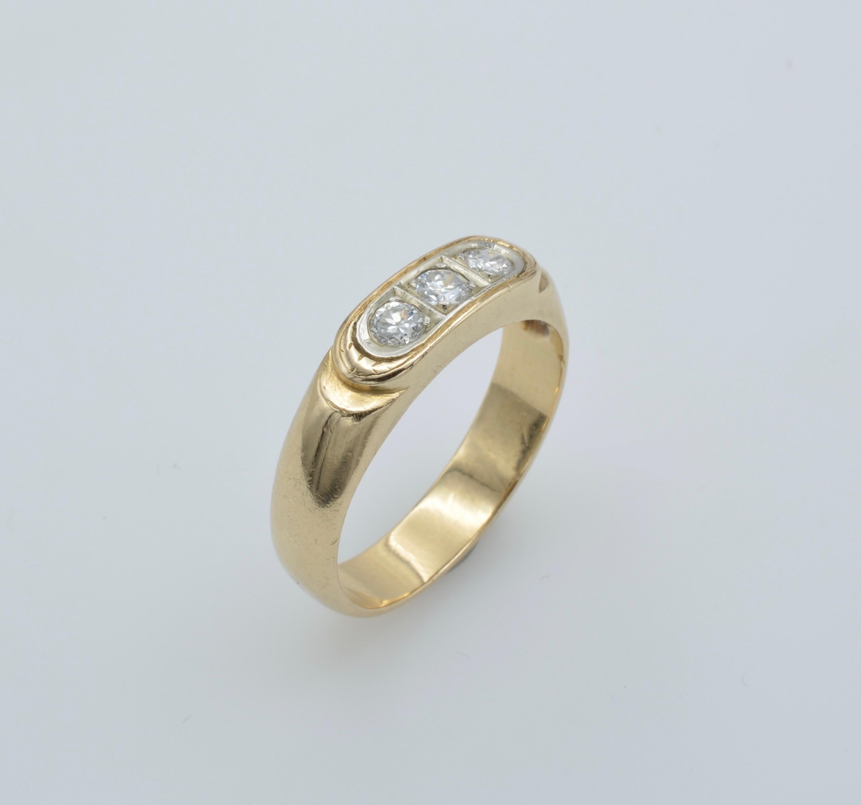 mens gold ring with 3 diamonds