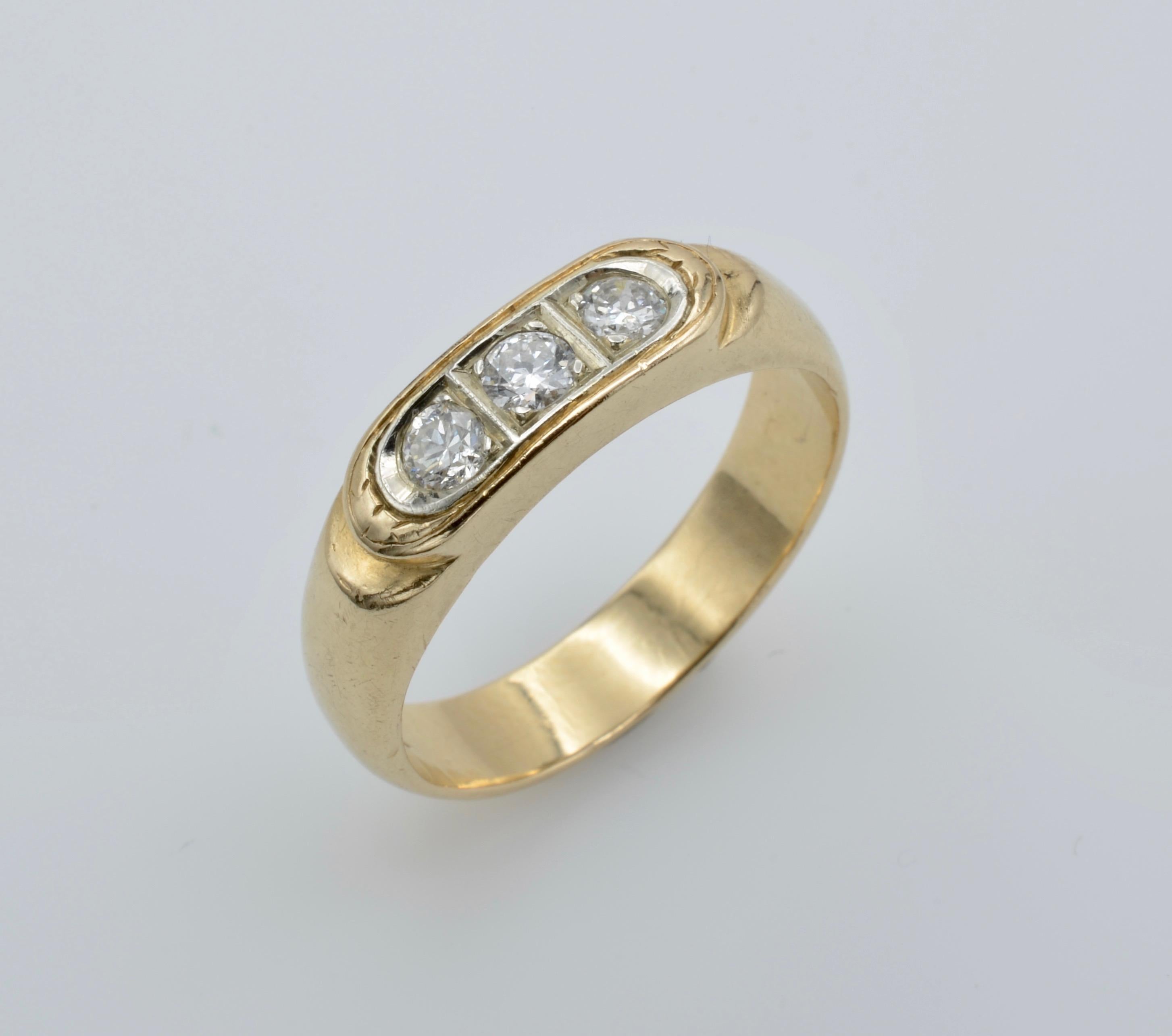 3 Diamond Mens 14 Karat Gold Ring 1970 For Sale at 1stDibs | mens gold ...