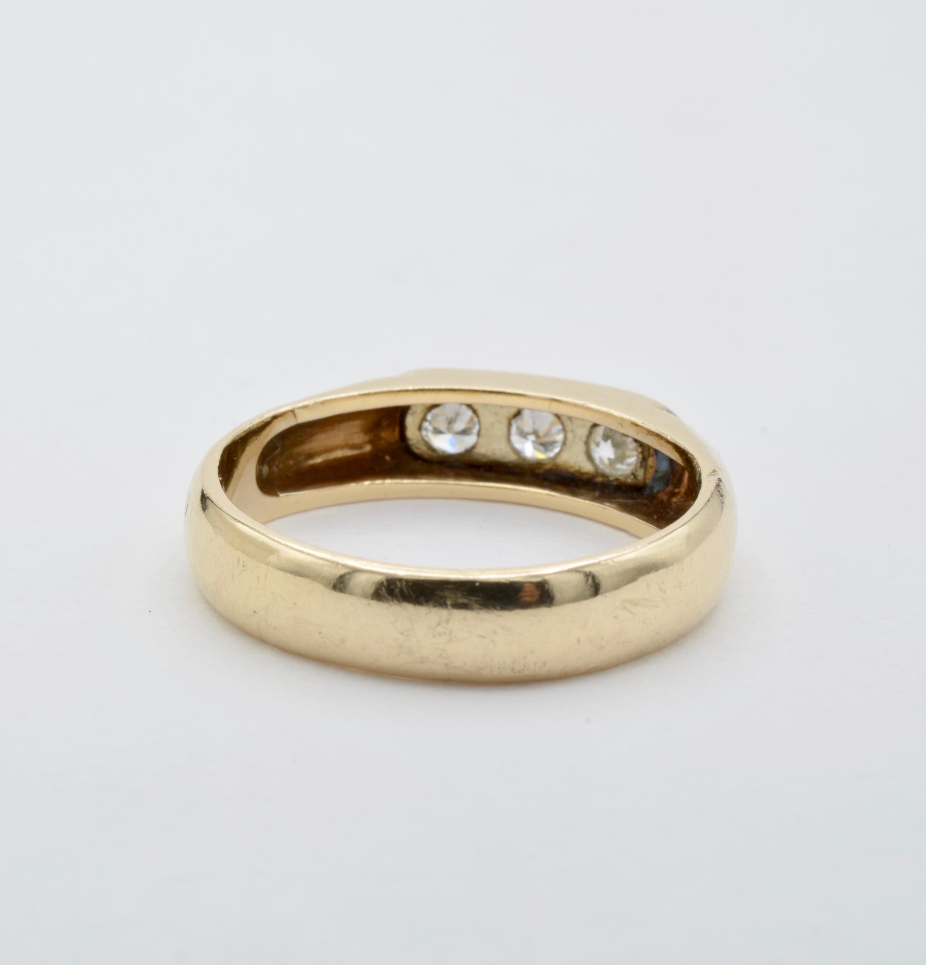 Men's 3 Diamond Mens 14 Karat Gold Ring 1970 For Sale