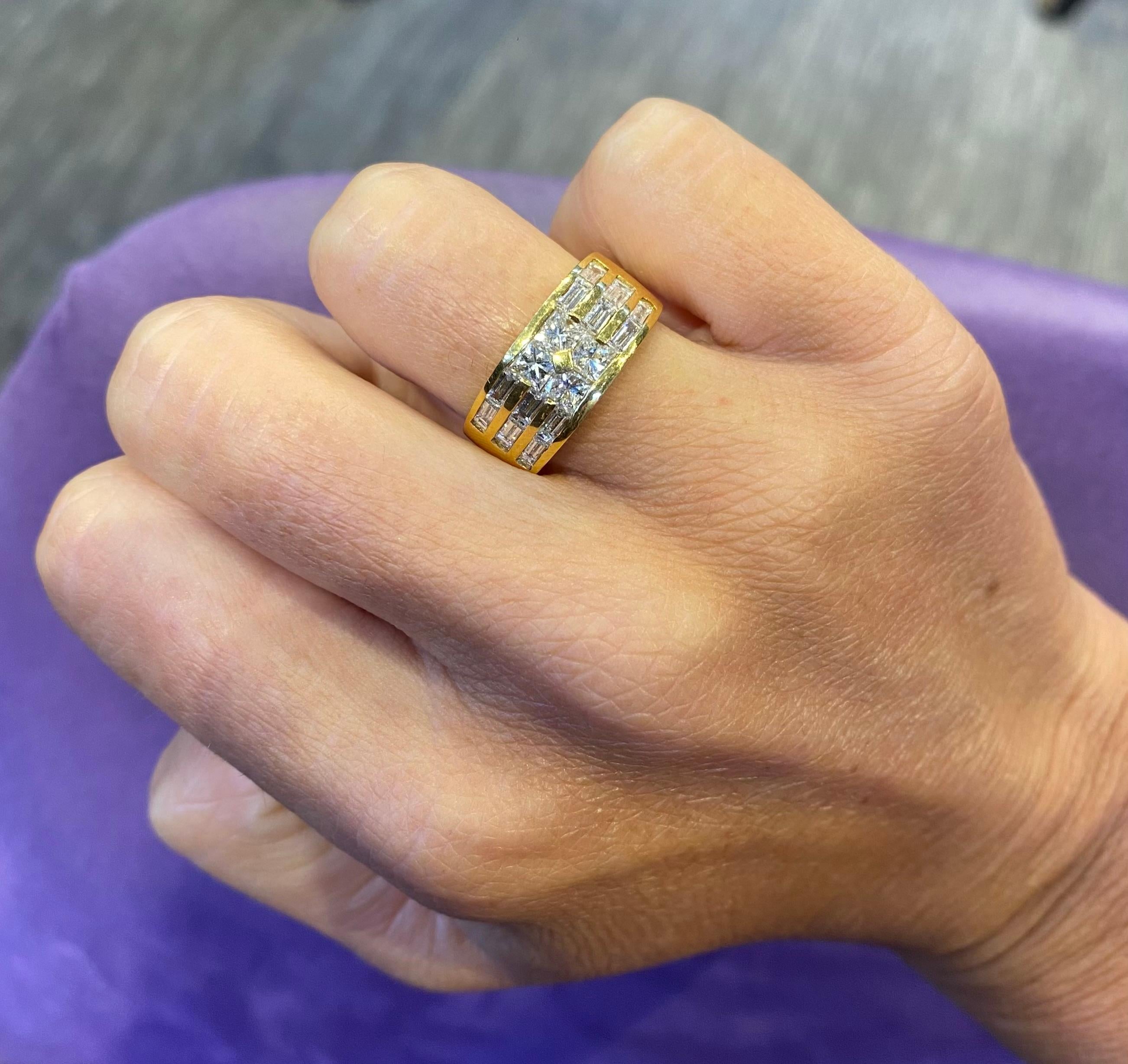 Radiant Cut Men's Three Row Diamond Ring Band For Sale