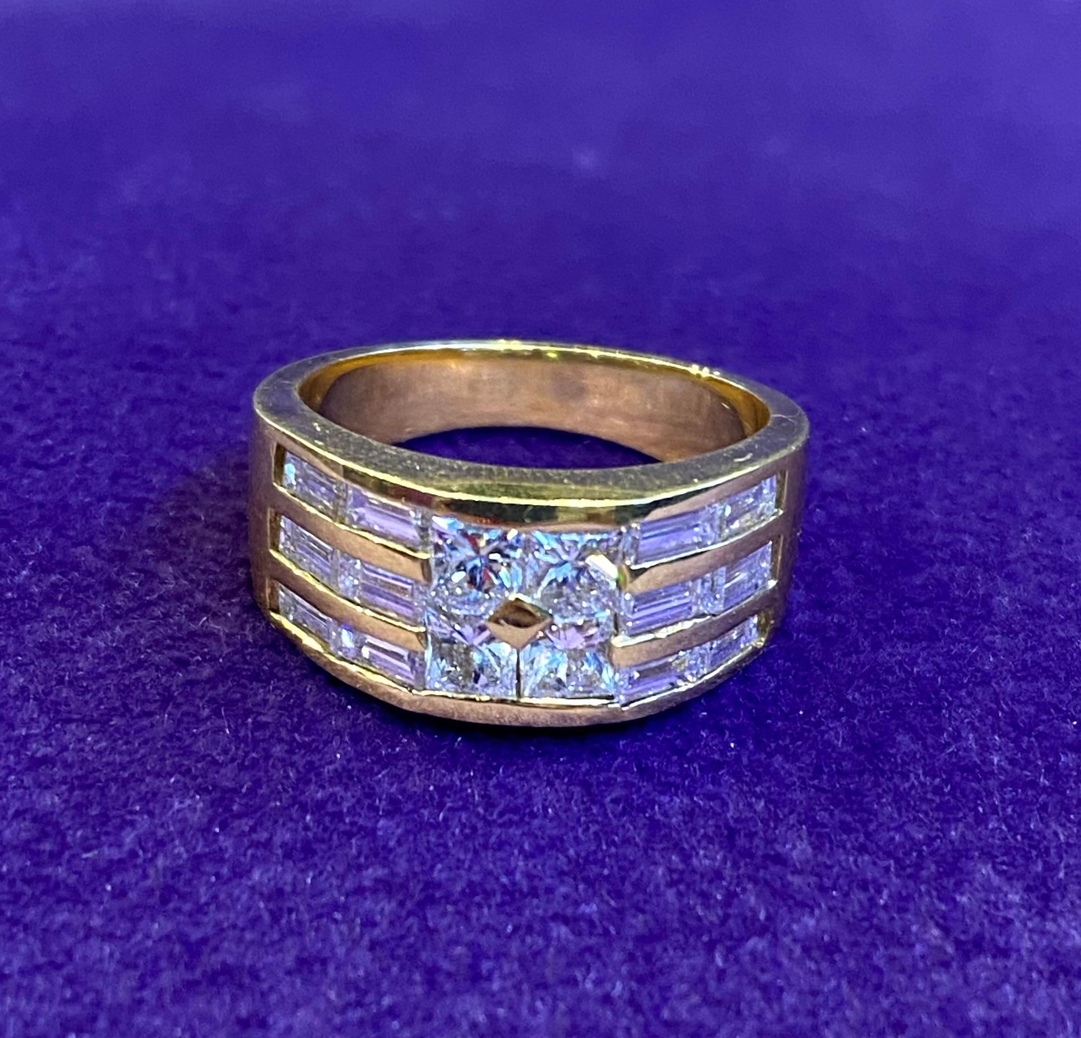 Men's Three Row Diamond Ring Band For Sale 2