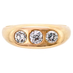 Men's Three Stone Diamond and 14 Karat Yellow Gold Ring