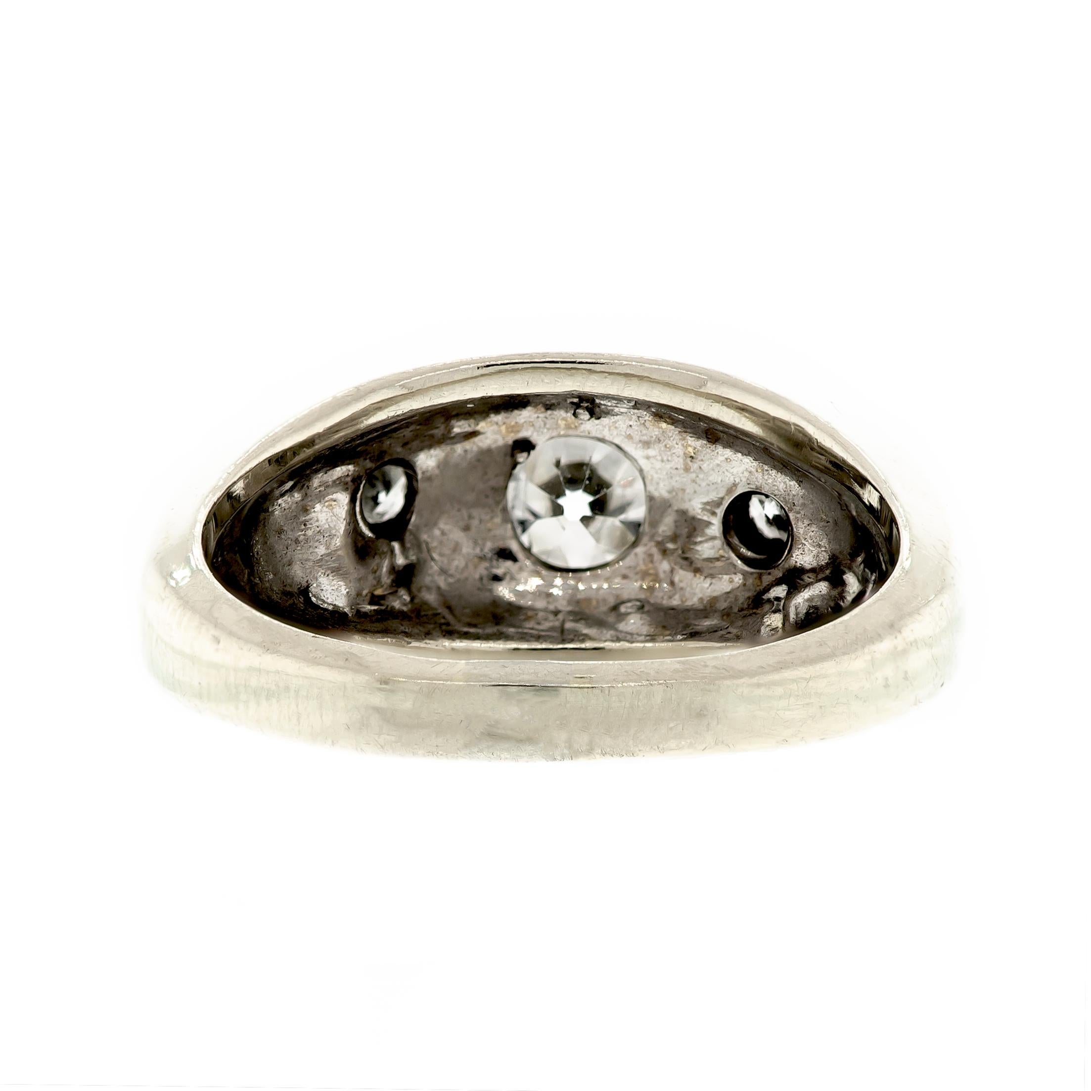 Old European Cut Men's Three-Stone Diamond and White Gold Ring For Sale