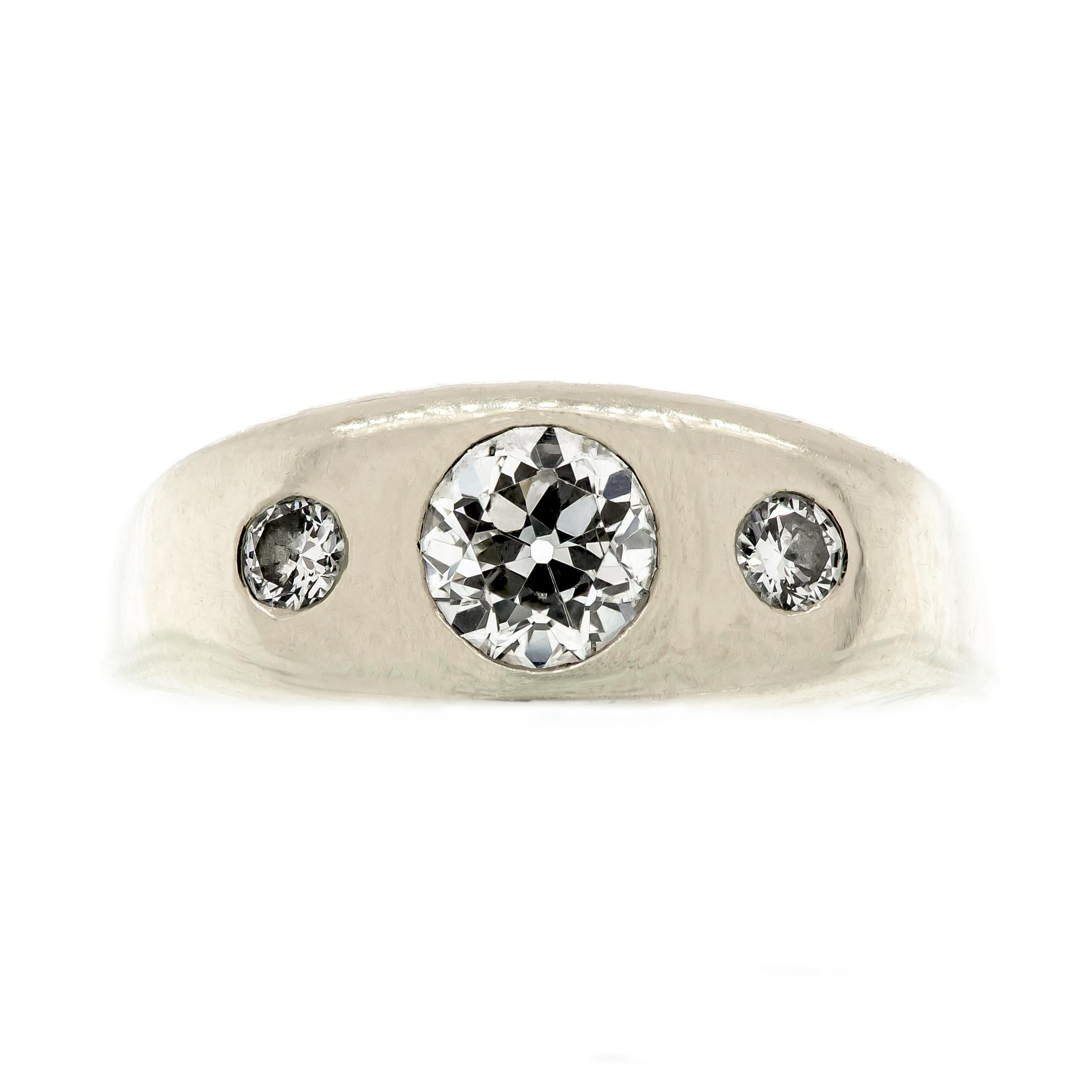Men's Three-Stone Diamond and White Gold Ring For Sale