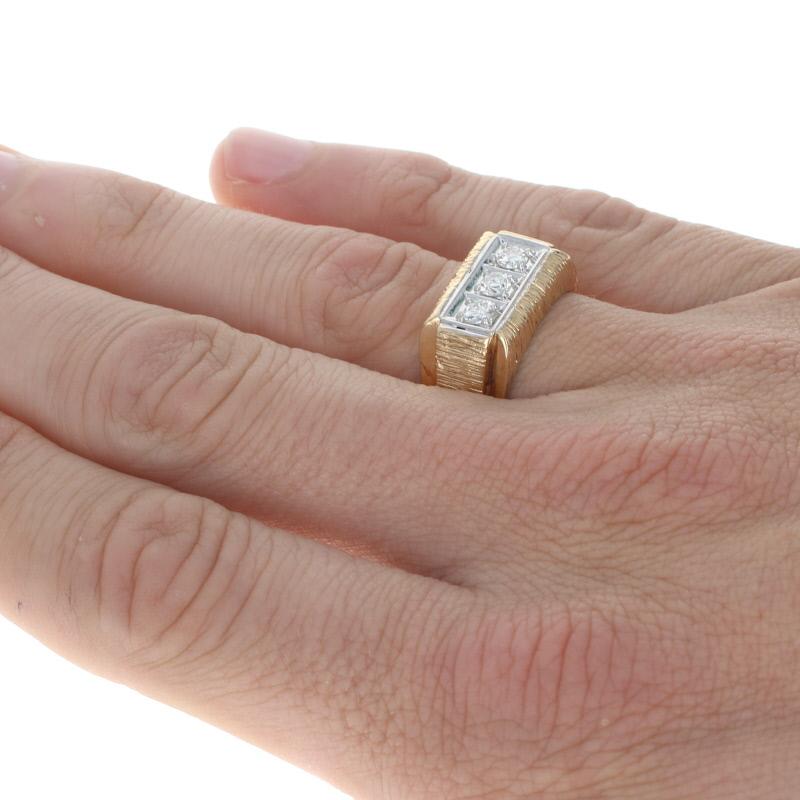 Men's Three-Stone Diamond Ring, 14 Karat Yellow Gold Round Brilliant .50 Carat In Excellent Condition In Greensboro, NC