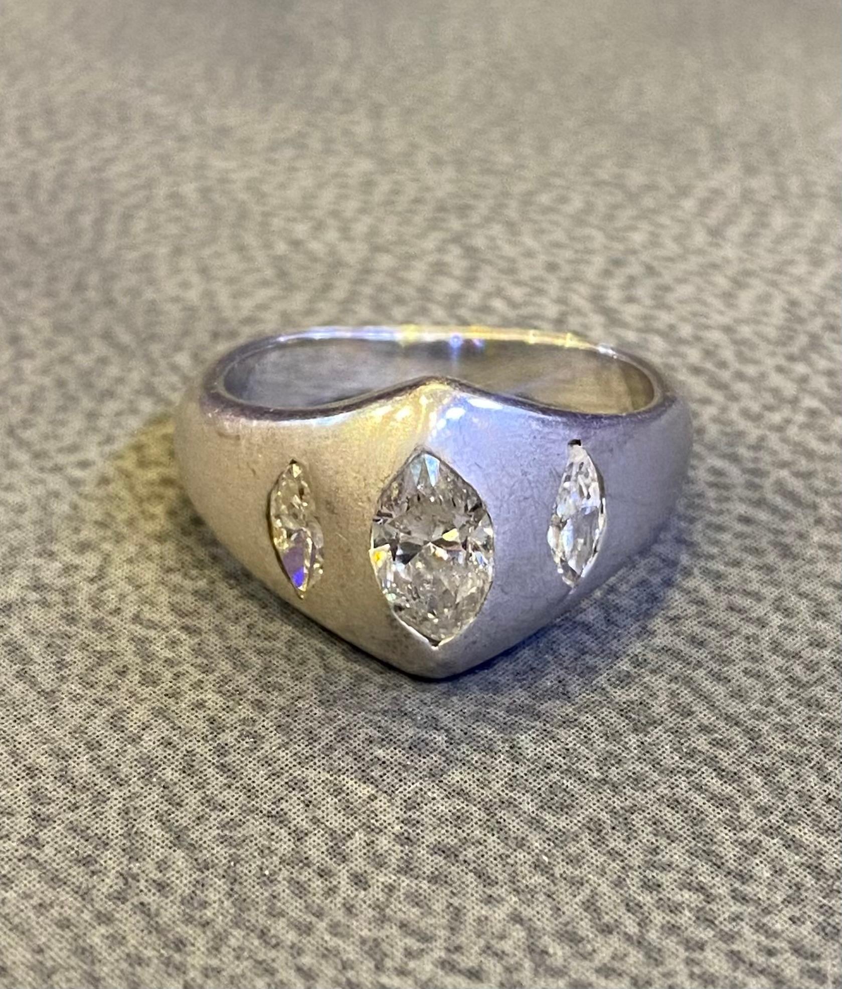 Men's Three Stone Marquise Cut Diamond Ring For Sale 3