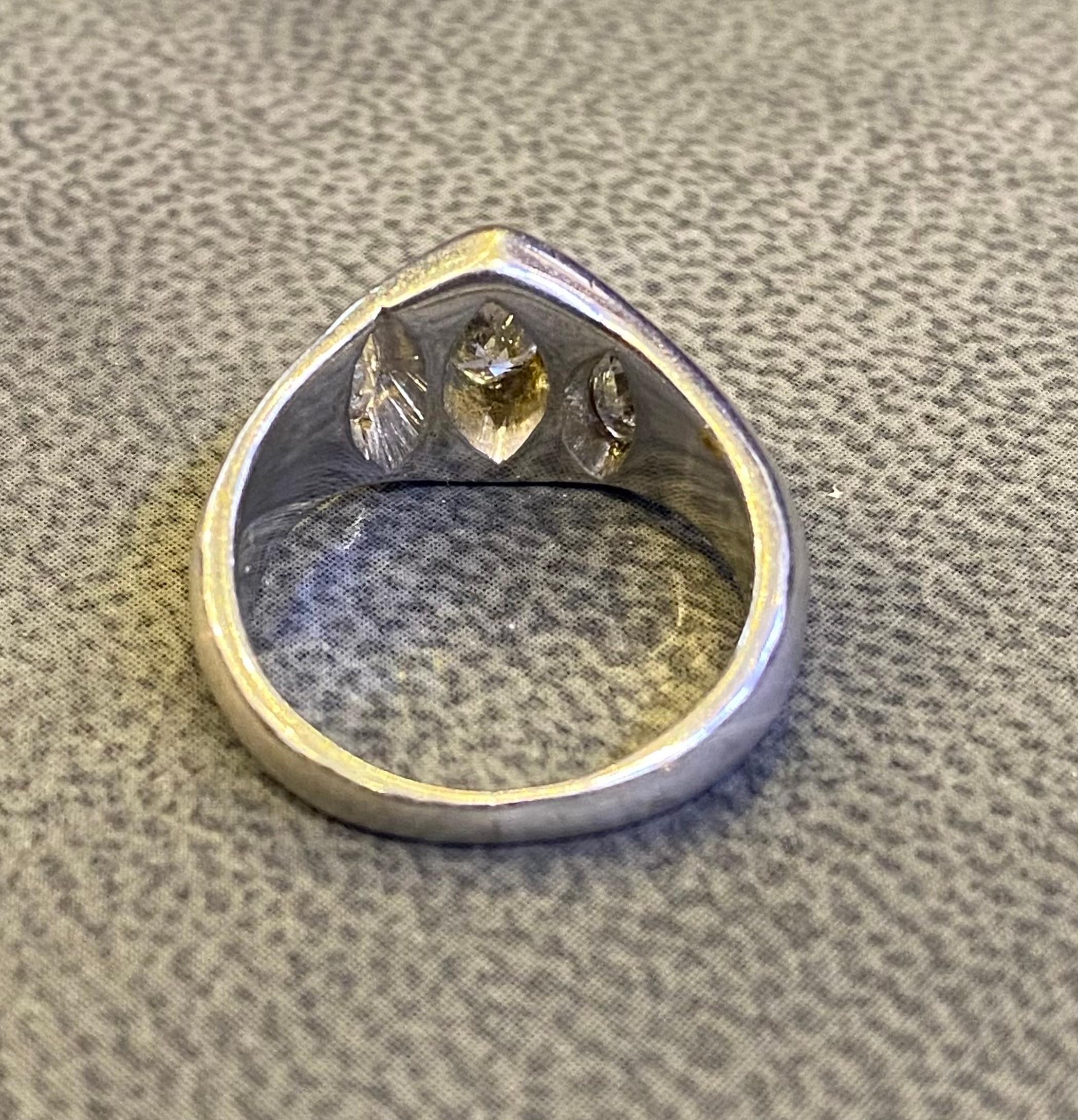 Men's Three Stone Marquise Cut Diamond Ring For Sale 4