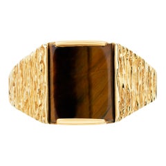 Mens Tiger eye yellow gold ring