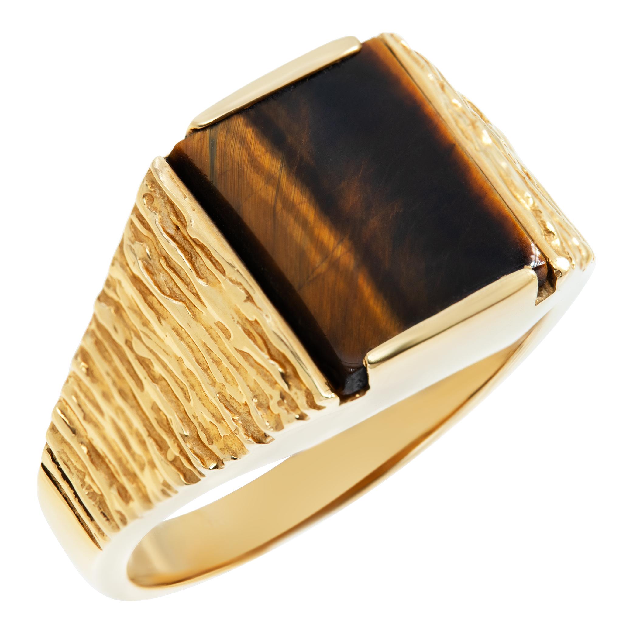 Mens Tiger eye yellow gold ring In Excellent Condition In Surfside, FL