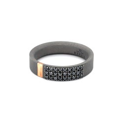 Men's Titanium 18 Karat Rose Gold Round Black Diamond Band Ring
