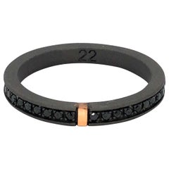 Men's Titanium 18 Karat Rose Gold Round Black Diamond Band Ring
