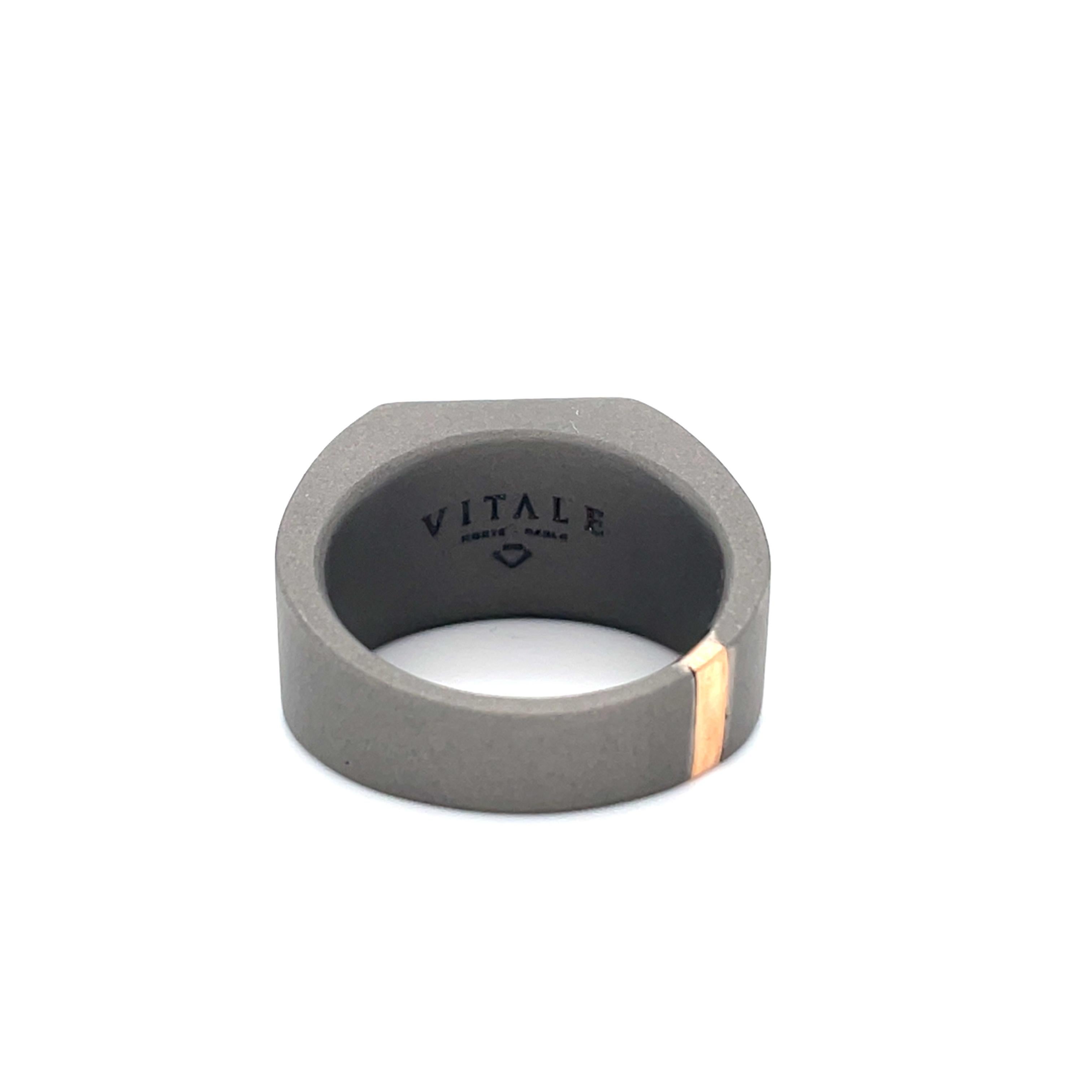 Contemporary Men's Titanium 18 Karat Rose Gold Round Black Diamond Signet Ring For Sale