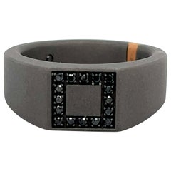 Men's Titanium 18 Karat Rose Gold Round Black Diamond Signet Ring
