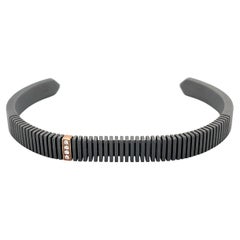 Men's Titanium 18 Karat Rose Gold Round Colorless Diamond Bracelet