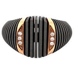 Men's Titanium 18 Karat Rose Gold Round Colorless Diamond Signet Ring