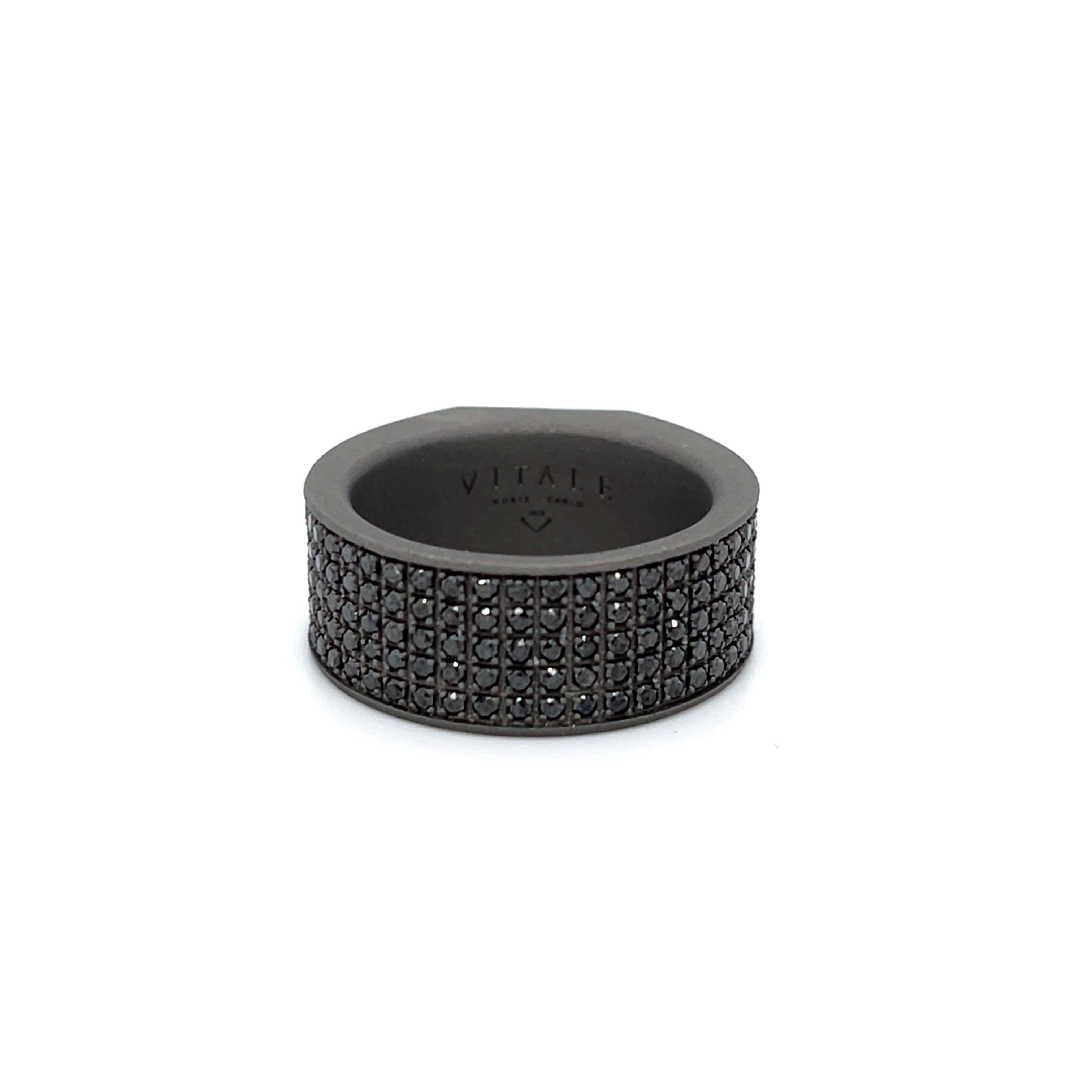 Contemporary Men's Titanium 18 Karat Round Black Diamond Band Ring For Sale