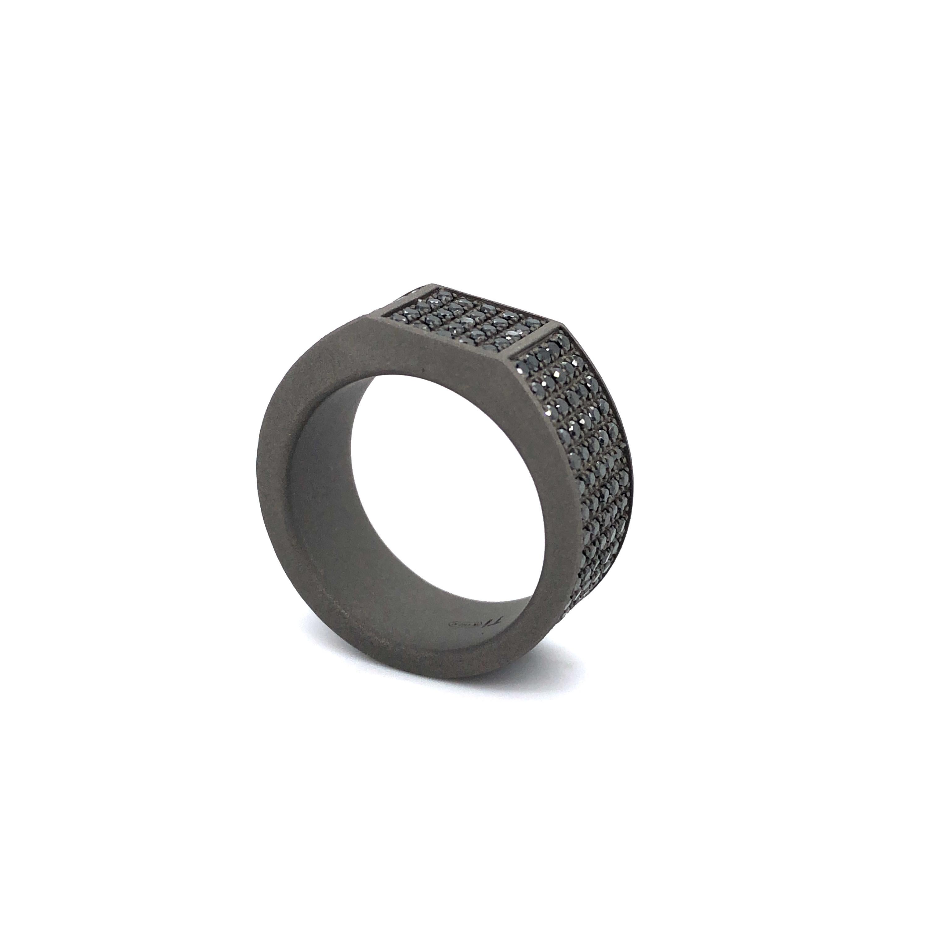 Men's Titanium 18 Karat Round Black Diamond Band Ring In New Condition For Sale In Monte-Carlo, MC