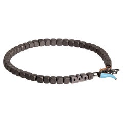 Men's Titanium Bracelet & 9kt Gold, Dad in Titanium and Sky Blue Lucky Horn