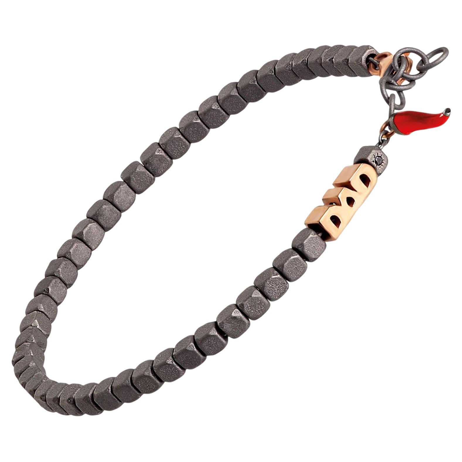 Herren Titan-Armband, Cuby Line, Vater in 9KT Roségold und rotem Glückshorn im Angebot