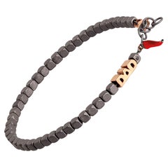 Men's Titanium Bracelet, Cuby Line, Dad in 9KT Red Gold and Red Lucky Horn