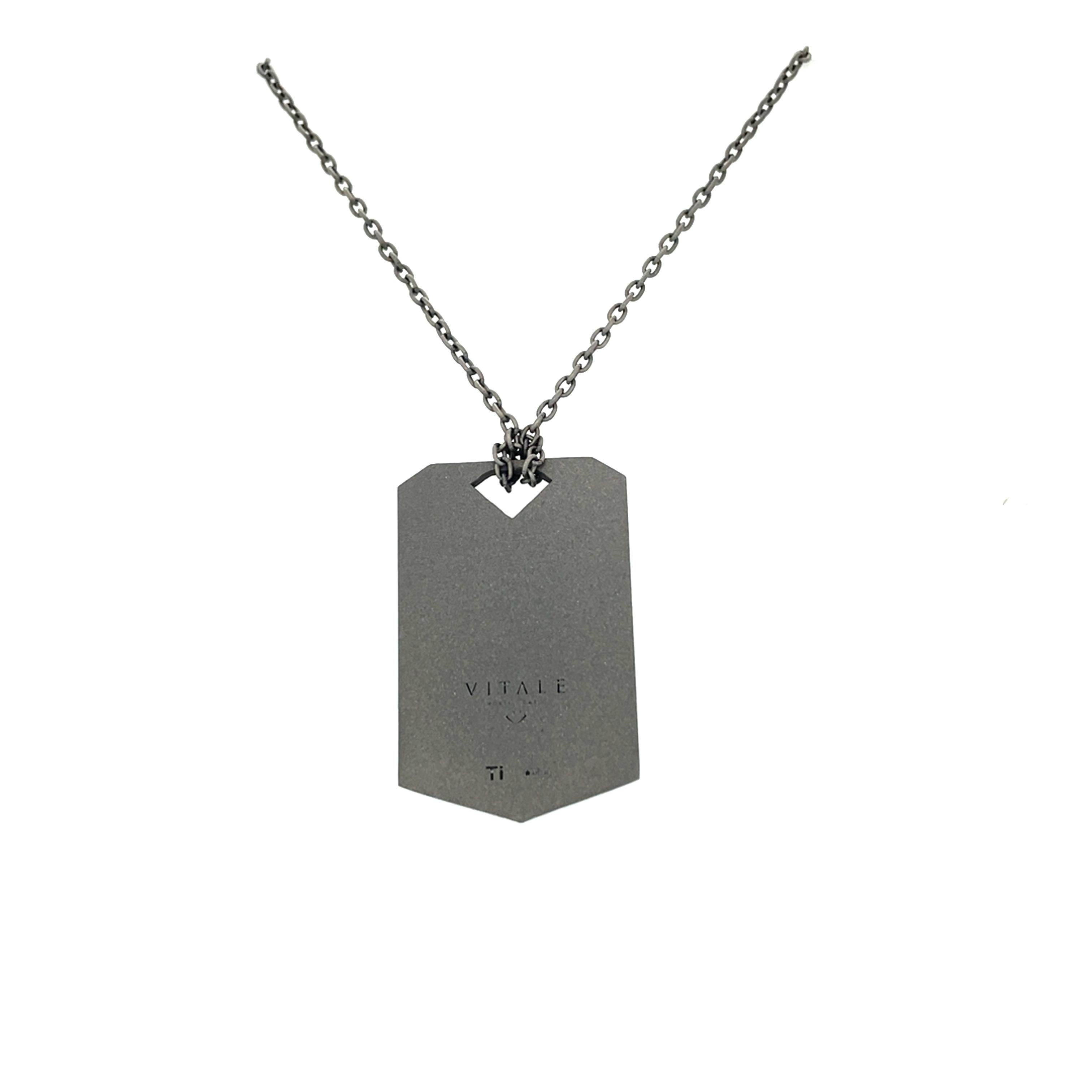 Titanium modern pendant is from our Heroes Collection. The titanium pendant is decorated by natural round brown diamonds in total of of 0.26 Carat. The size of the pendant is 3.3cm x 2 cm. The chain is 50cm long. 
It is 110th anniversary of the