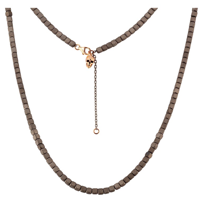 Men's Titanium Necklace, Cuby Line, Skull and Clasp in 9KT Red Gold For