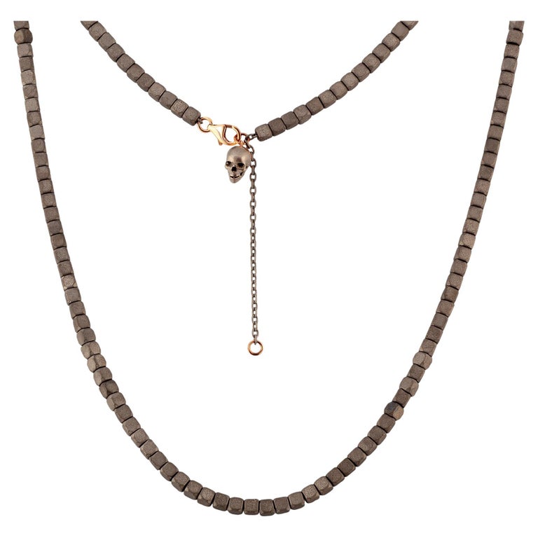 Men's Titanium Necklace, Cuby Line, Titanium Skull and 9KT Red Gold