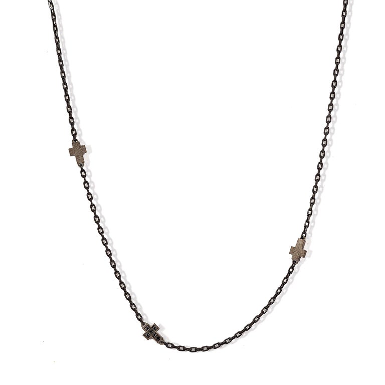 Men's TItanium Necklace with 3 Coresses and Black Diamonds, 9KT Red