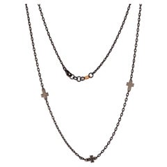 Men's TItanium Necklace with 3 Coresses and Black Diamonds, 9KT Red Gold