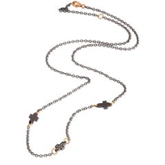 Men's TItanium Necklace with 3 Coresses and White Diamonds, 9KT Red Gold
