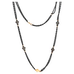 Men's Titanium Necklace with 5 Coresses, and White Diamonds, 9KT Red Gold