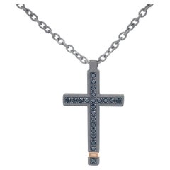 Men's Titanium Rose Gold Black Diamond Cross Pendant