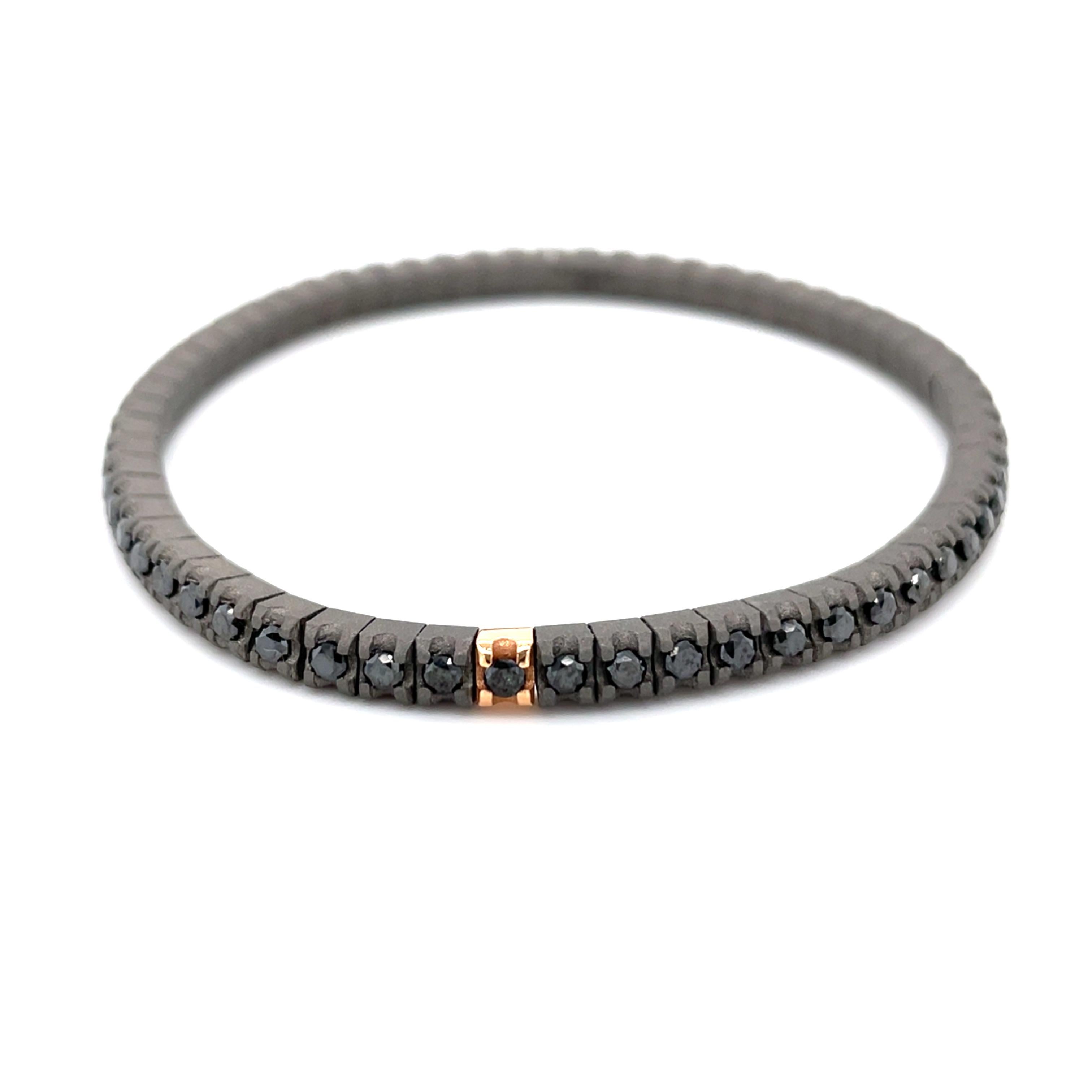 Contemporary Men's Titanium Rose Gold Black Diamonds Bracelet