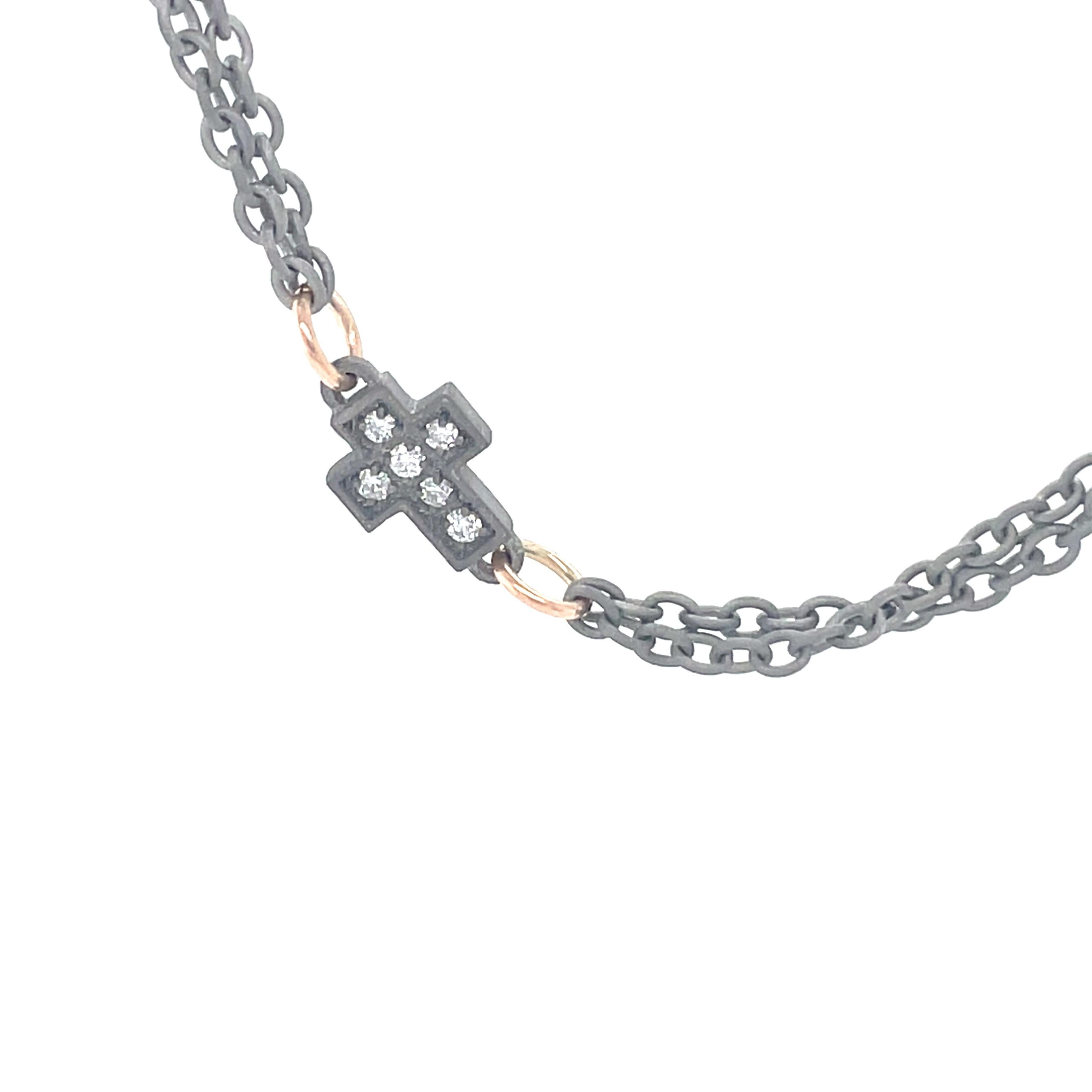 Contemporary Men's Titanium Rose Gold White Diamond Cross Chain