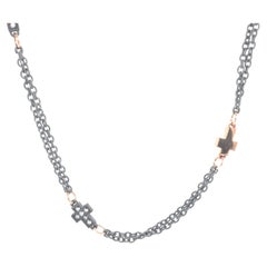 Men's Titanium Rose Gold White Diamond Cross Chain