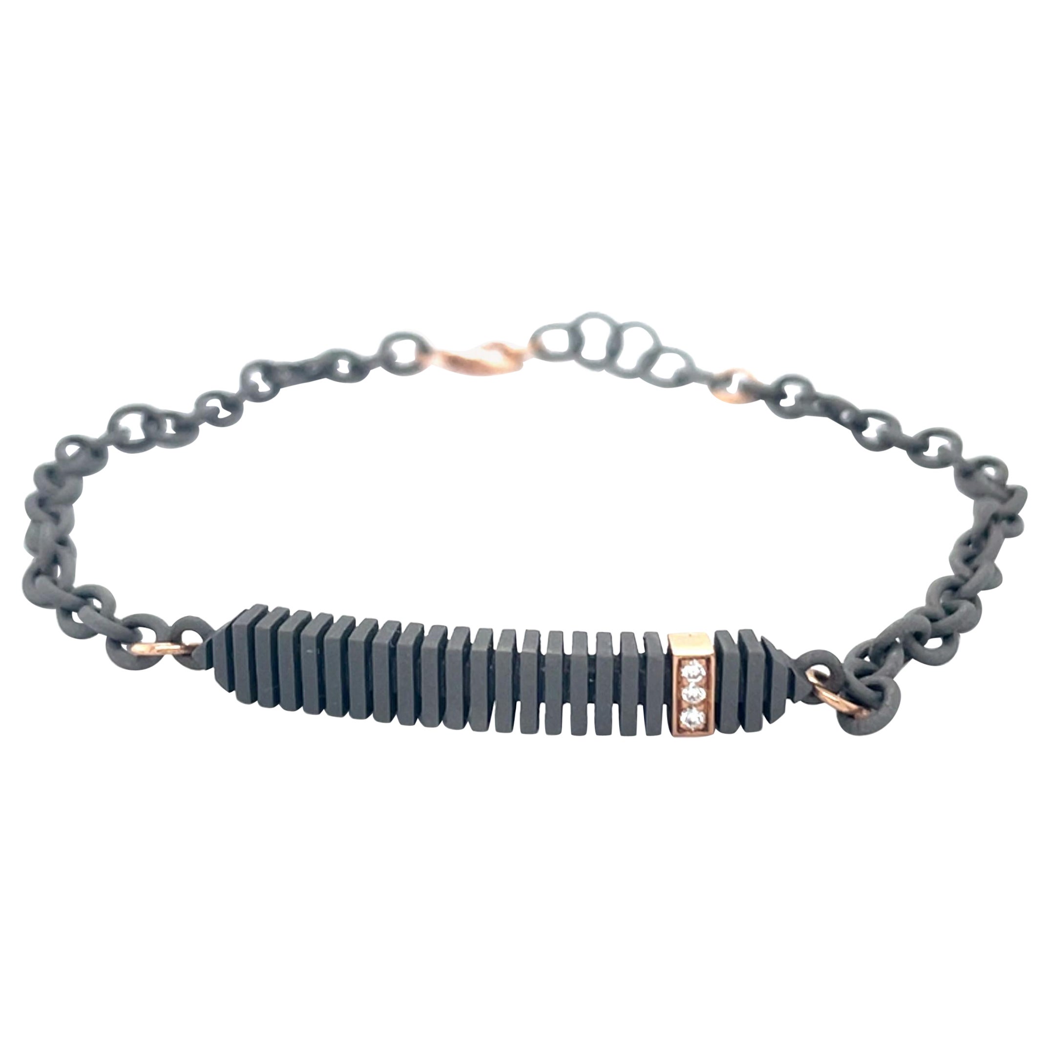 Pulsera de titanio, oro rosa y diamantes blancos para hombre en venta