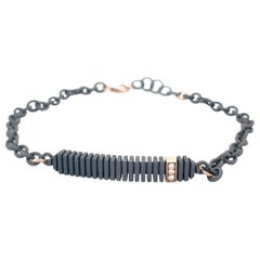 Men's Titanium Rose Gold White Diamonds Bracelet