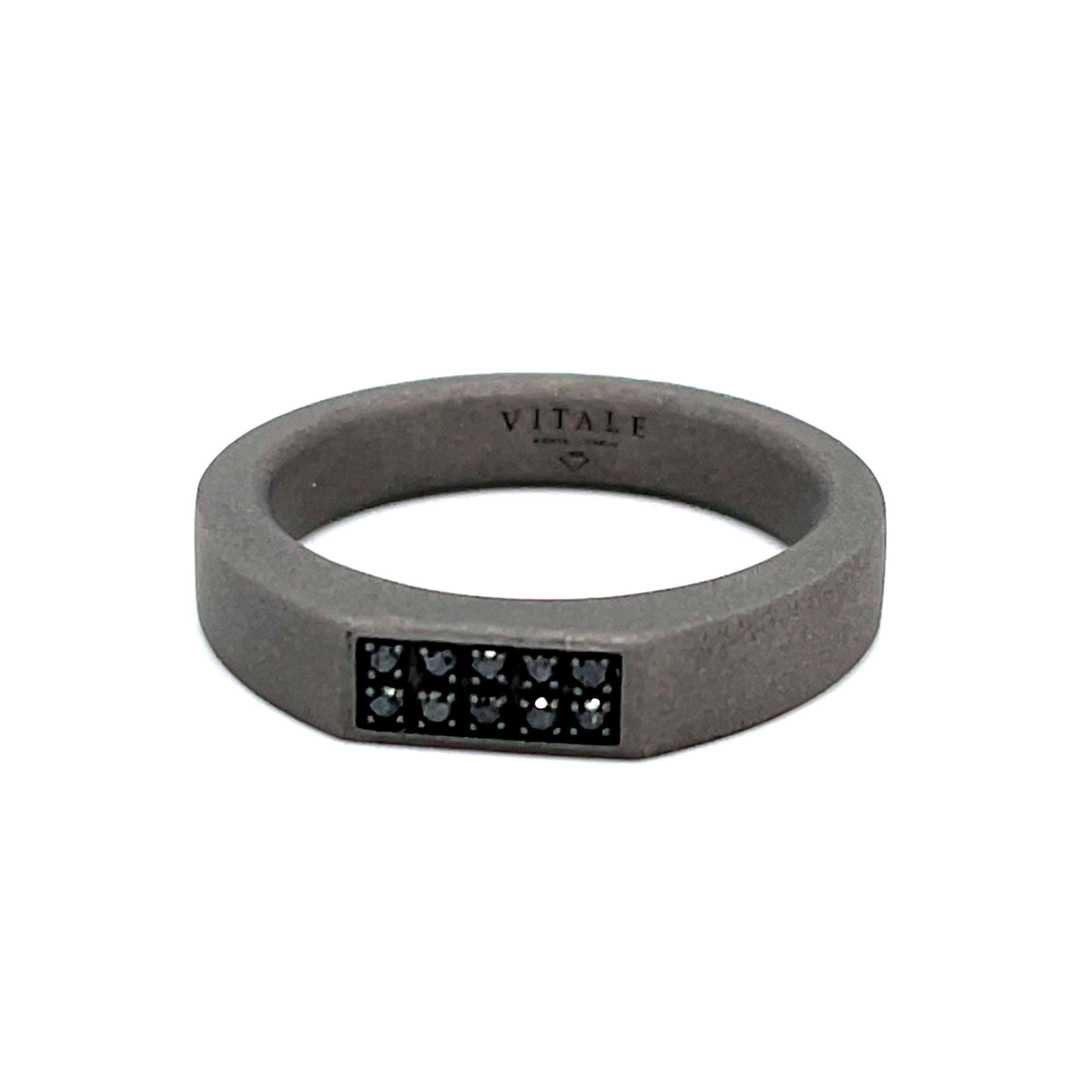 Men's Titanium Round Black Diamond Band Ring  1