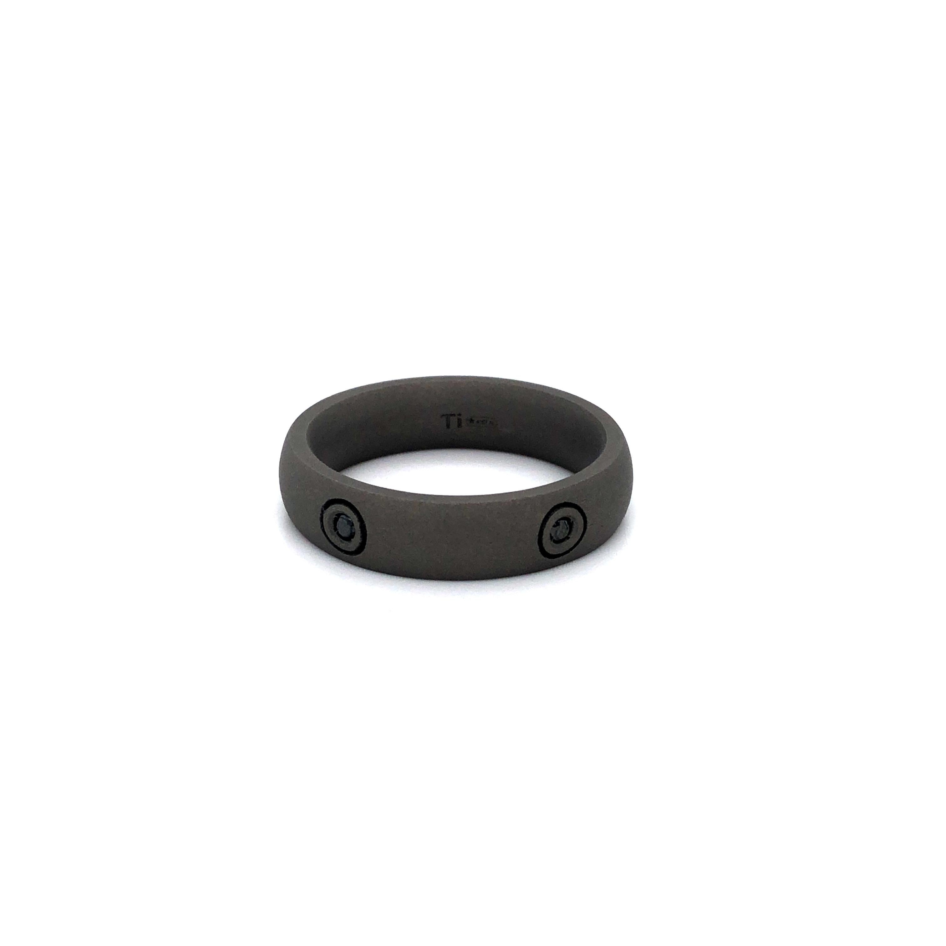Men's Titanium Round Black Diamond Band Ring For Sale 1