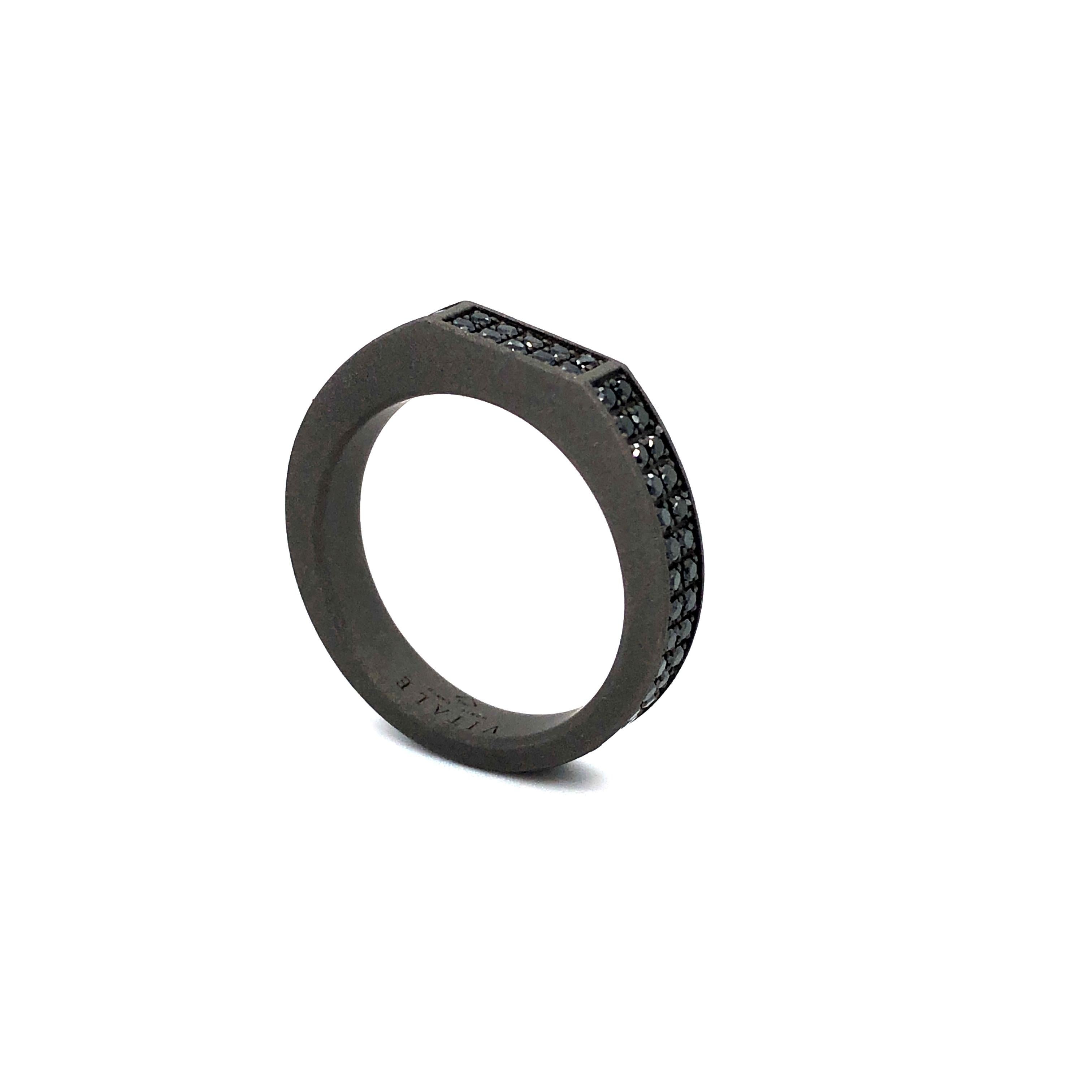 Men's Titanium Round Black Diamond Band Ring For Sale 1