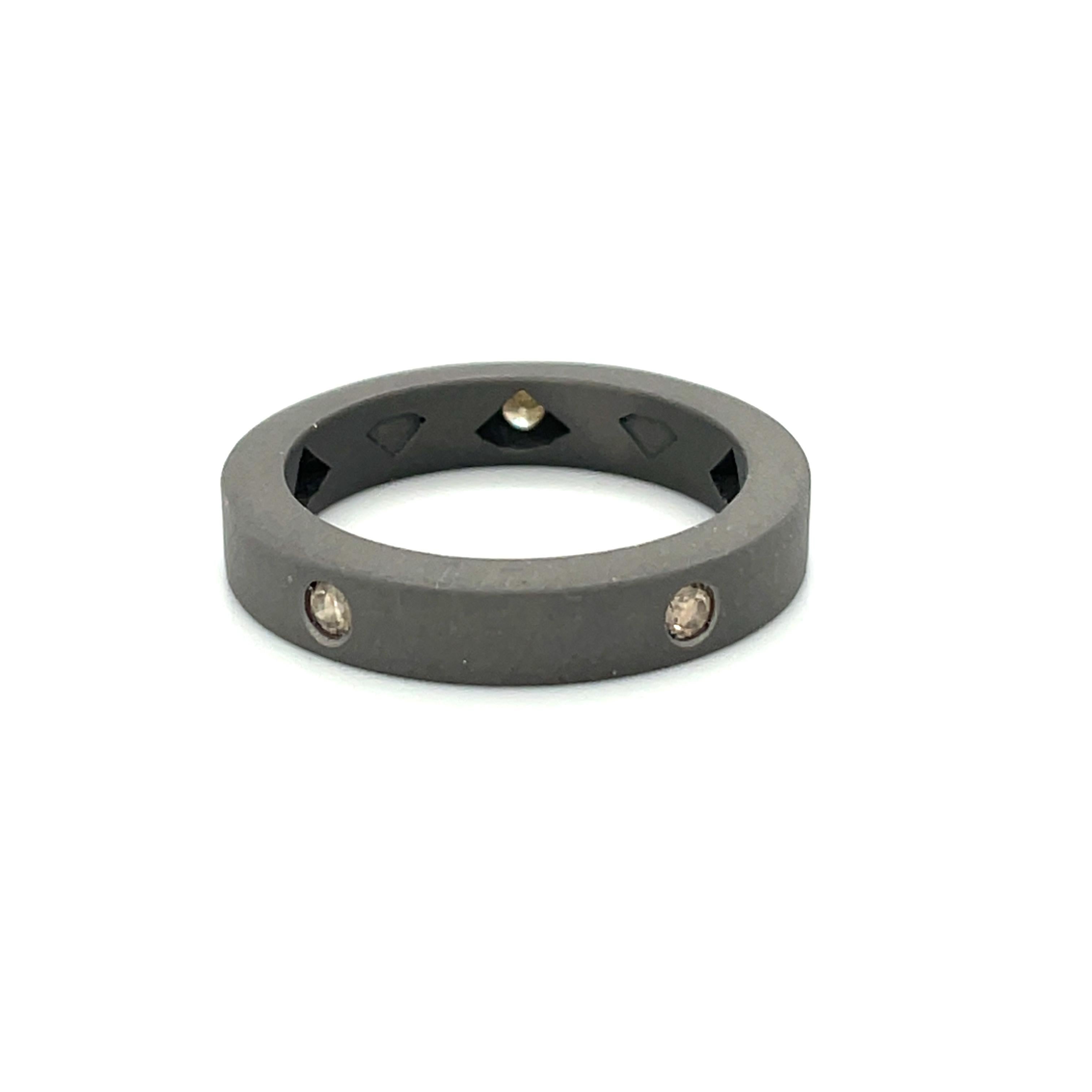Titanium band ring is from our Heroes Collection. This masculine ring is decorated by round brown diamond in total of 0.25 Carat. The ring size is 60mm/9 US size and it is not resizable. Perfect for stylish look!

The men’s collection is a